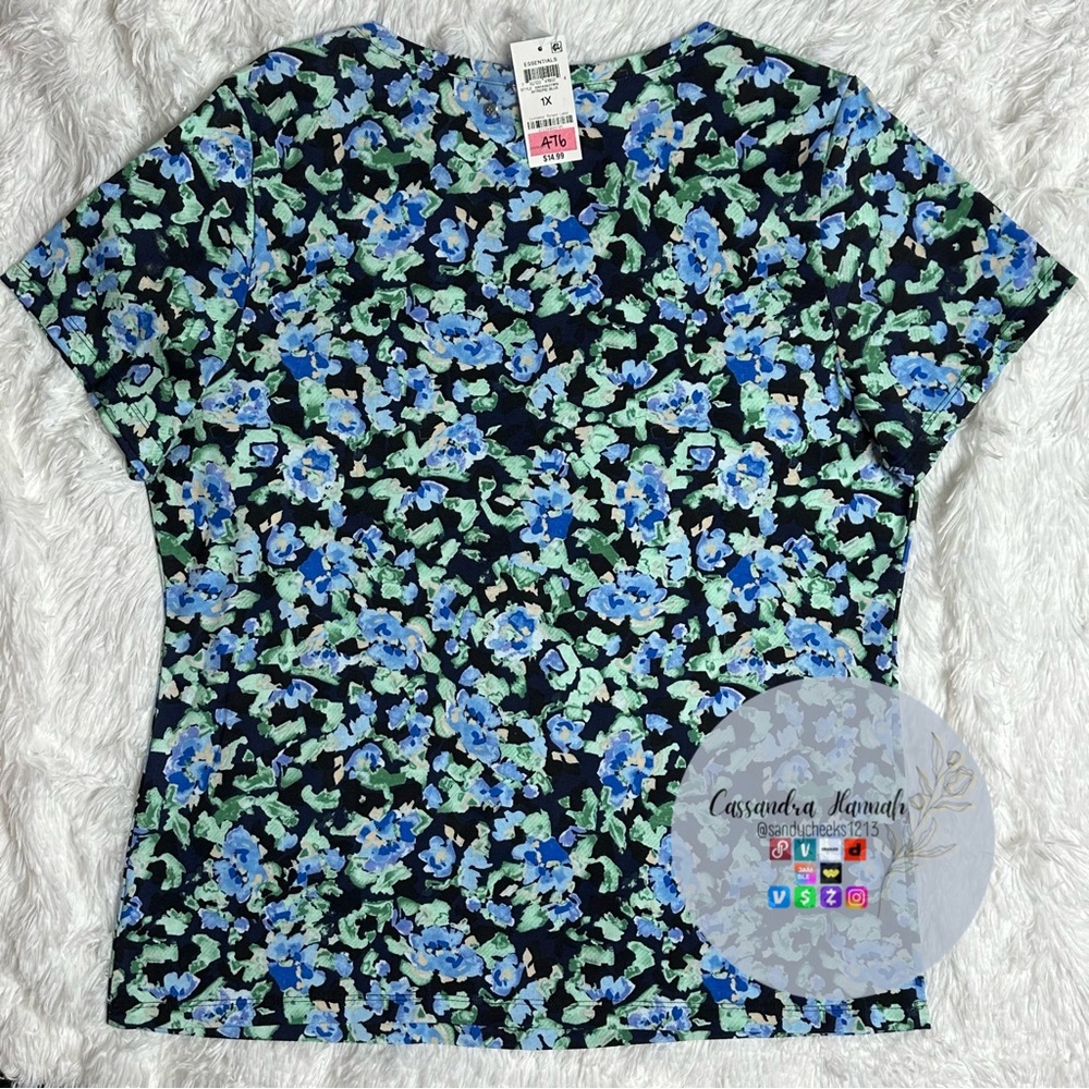 (1X:NWT) $14.99|Karen Scott Sweet Floral Henley Top, Blue - Picture 3 of 15
